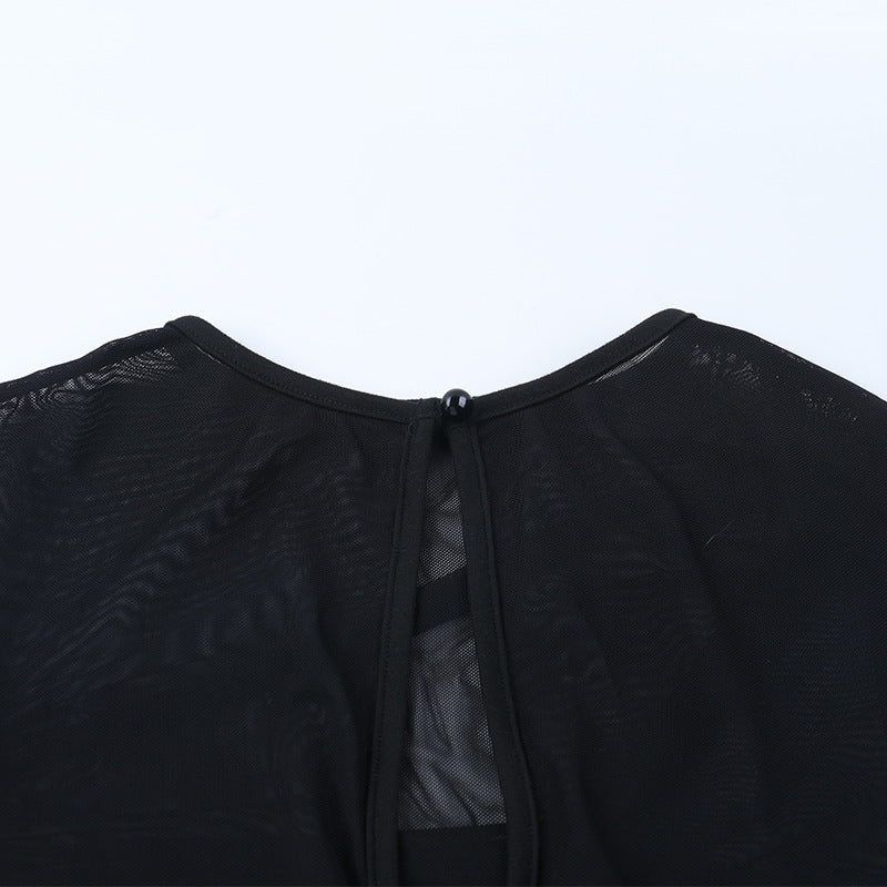 Long sleeve mesh zip-up crewneck solid top  | Festival Outfits Women