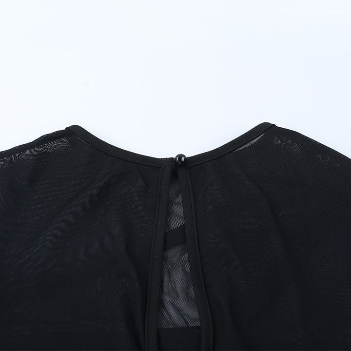 Long sleeve mesh zip-up crewneck solid top  | Festival Outfits Women