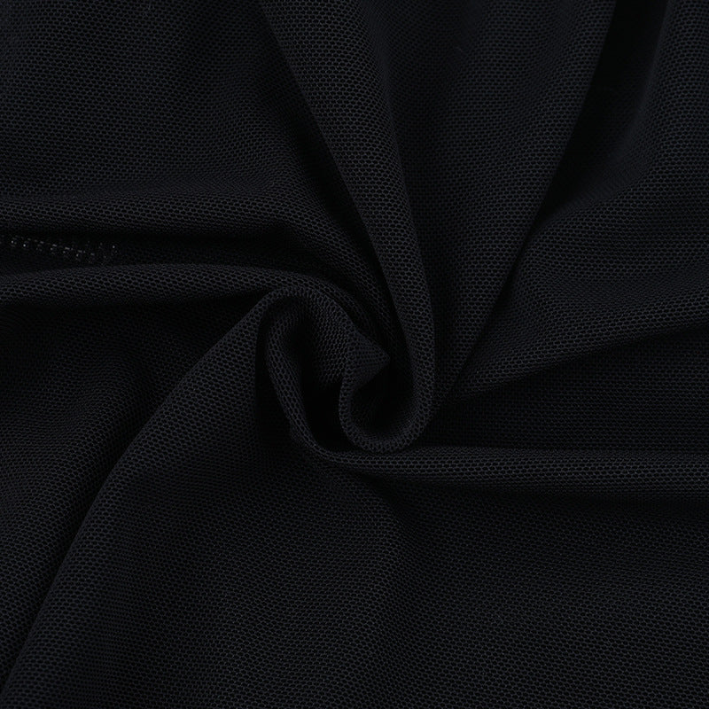 Long sleeve mesh zip-up crewneck solid top  | Festival Outfits Women