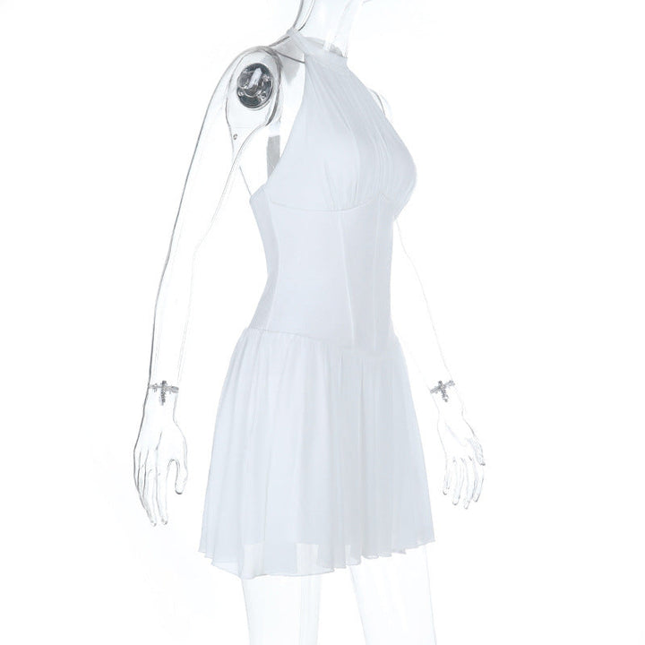 Halter self tie ruched backless solid mini dress  | Festival Outfits Women