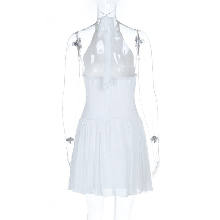 Halter self tie ruched backless solid mini dress  | Festival Outfits Women