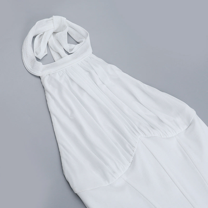 Halter self tie ruched backless solid mini dress  | Festival Outfits Women