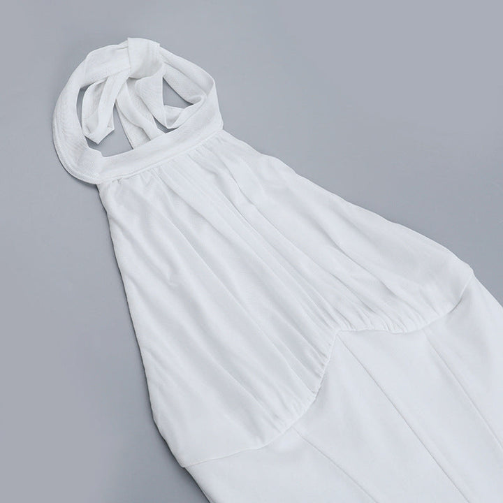 Halter self tie ruched backless solid mini dress  | Festival Outfits Women