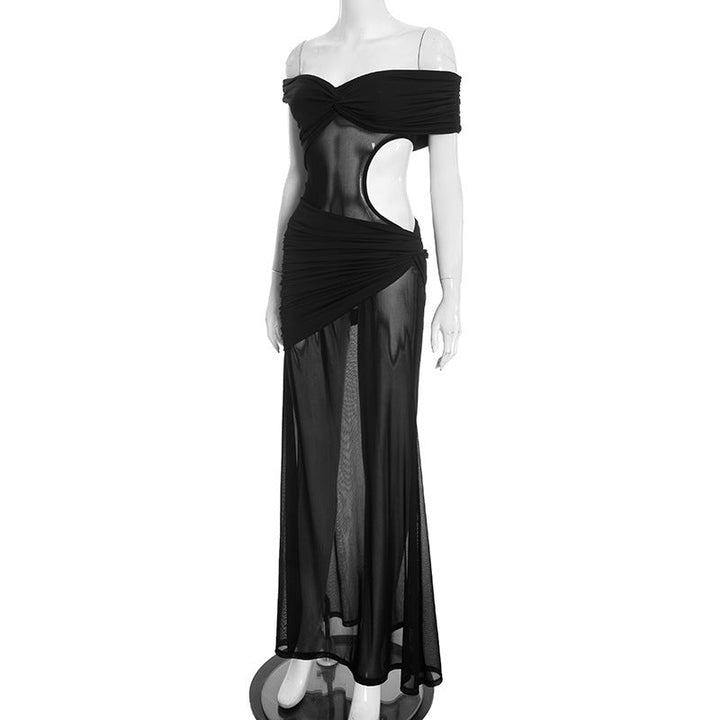 Off shoulder hollow out ruched irregular mesh cut out mini dress  | Festival Outfits Women