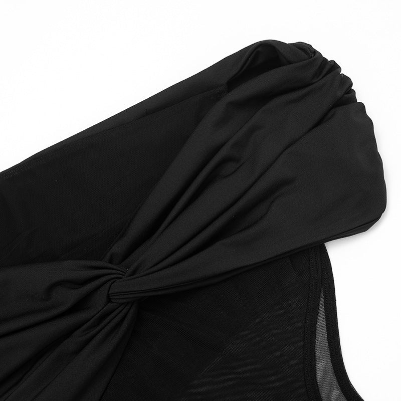 Off shoulder hollow out ruched irregular mesh cut out mini dress  | Festival Outfits Women