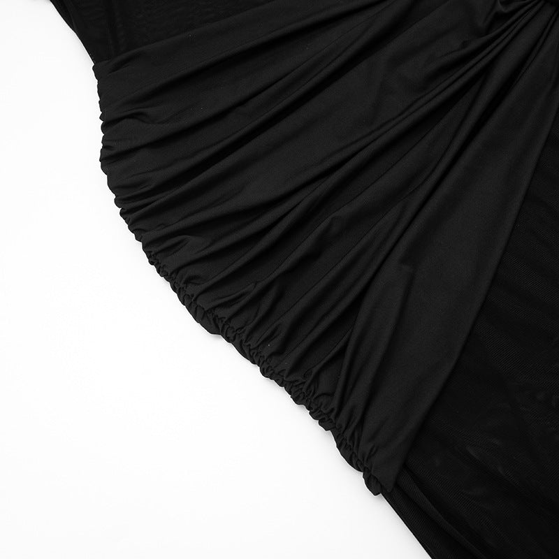 Off shoulder hollow out ruched irregular mesh cut out mini dress  | Festival Outfits Women