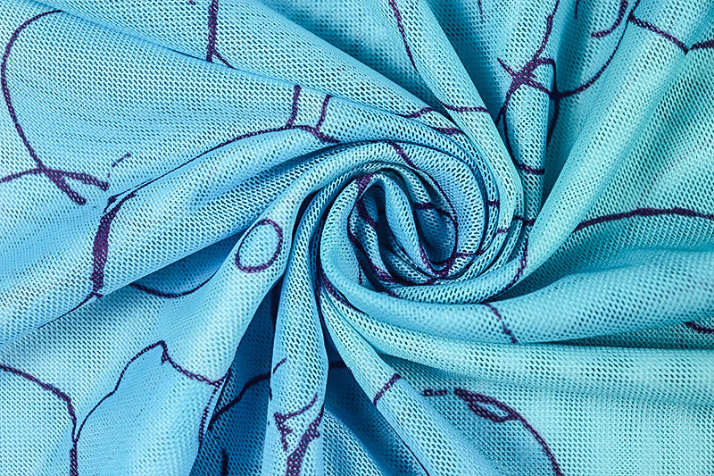 Long sleeve crewneck print slit mesh mini dress  | Festival Outfits Women