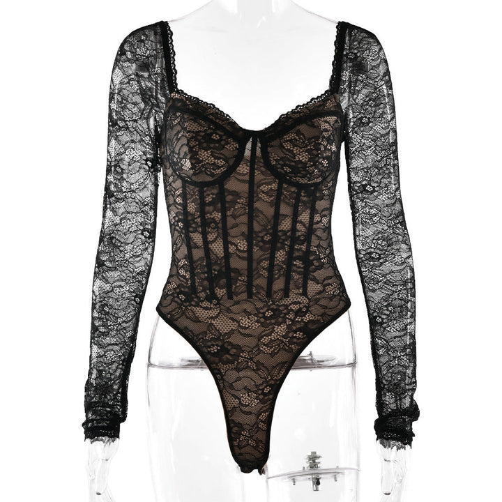 Long sleeve lace v neck button bodysuit  | Festival Outfits Women