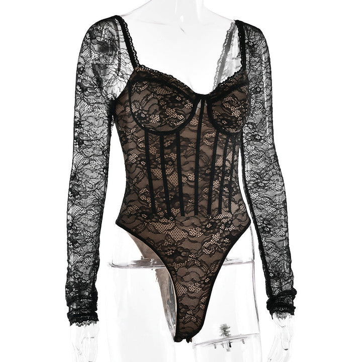 Long sleeve lace v neck button bodysuit  | Festival Outfits Women