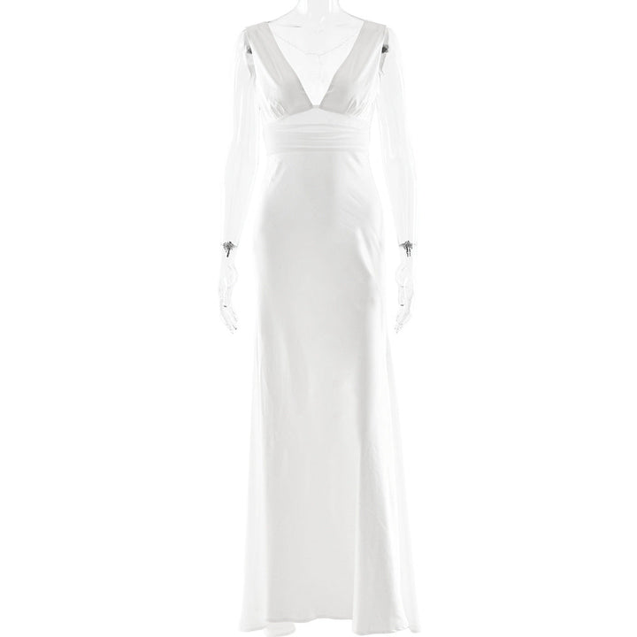 Beaded v neck zip-up satin backless maxi dress  | Festival Outfits Women