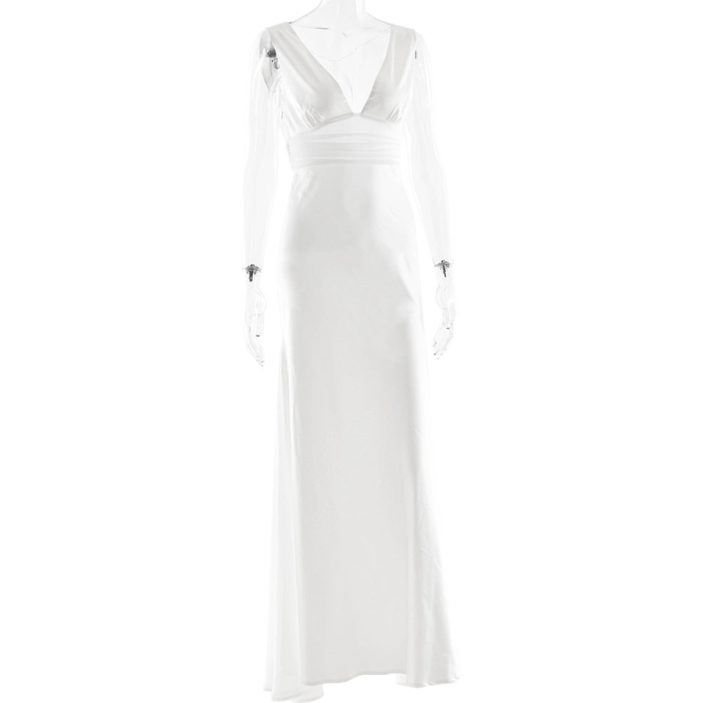 Beaded v neck zip-up satin backless maxi dress  | Festival Outfits Women