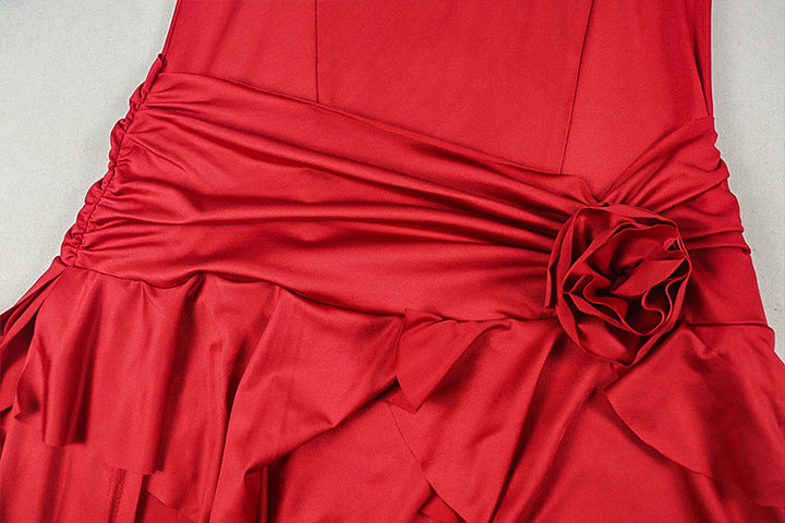 Cowl neck halter ruffle slit irregular maxi dress  | Festival Outfits Women