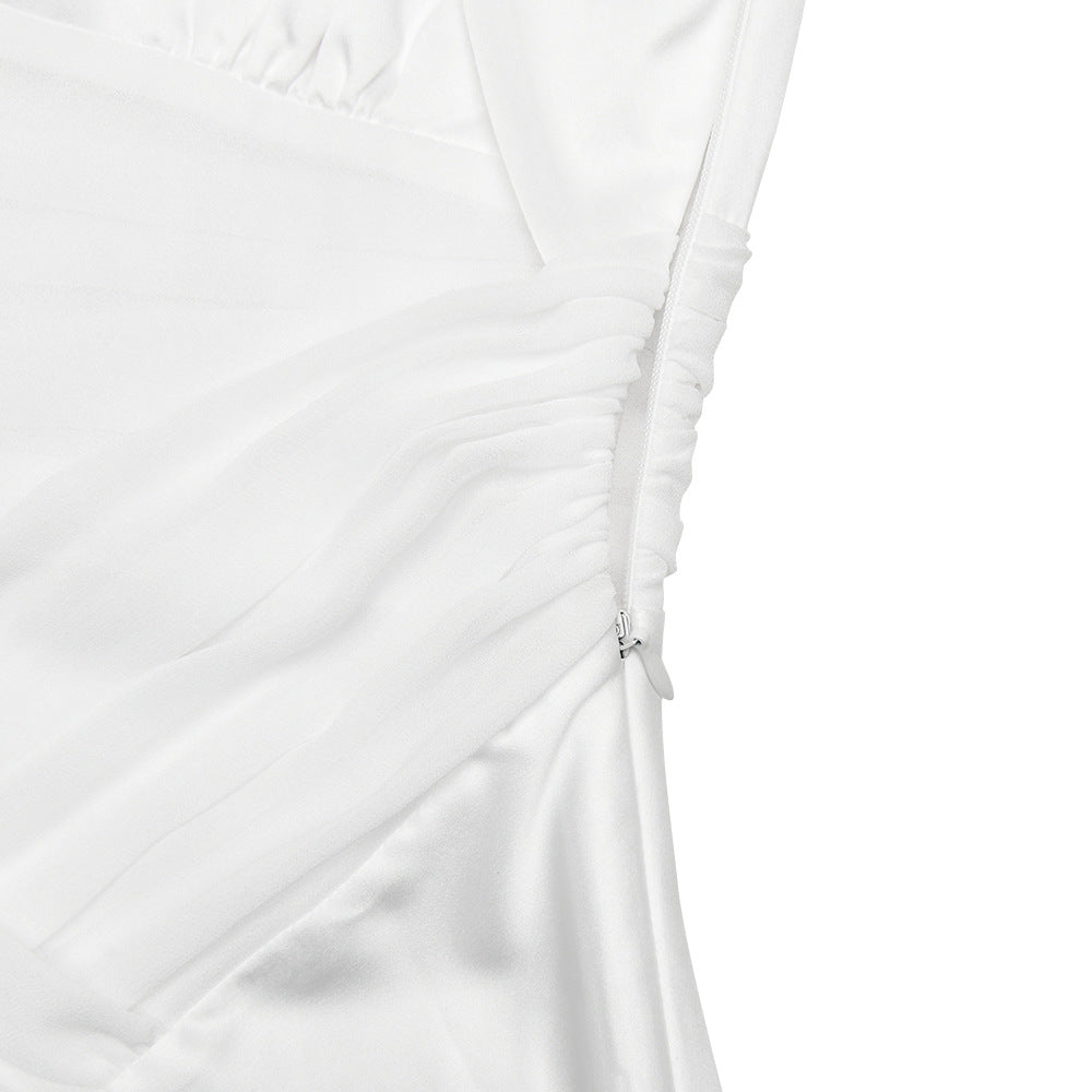 Beaded v neck zip-up satin backless maxi dress  | Festival Outfits Women