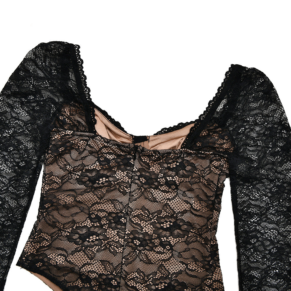 Long sleeve lace v neck button bodysuit  | Festival Outfits Women