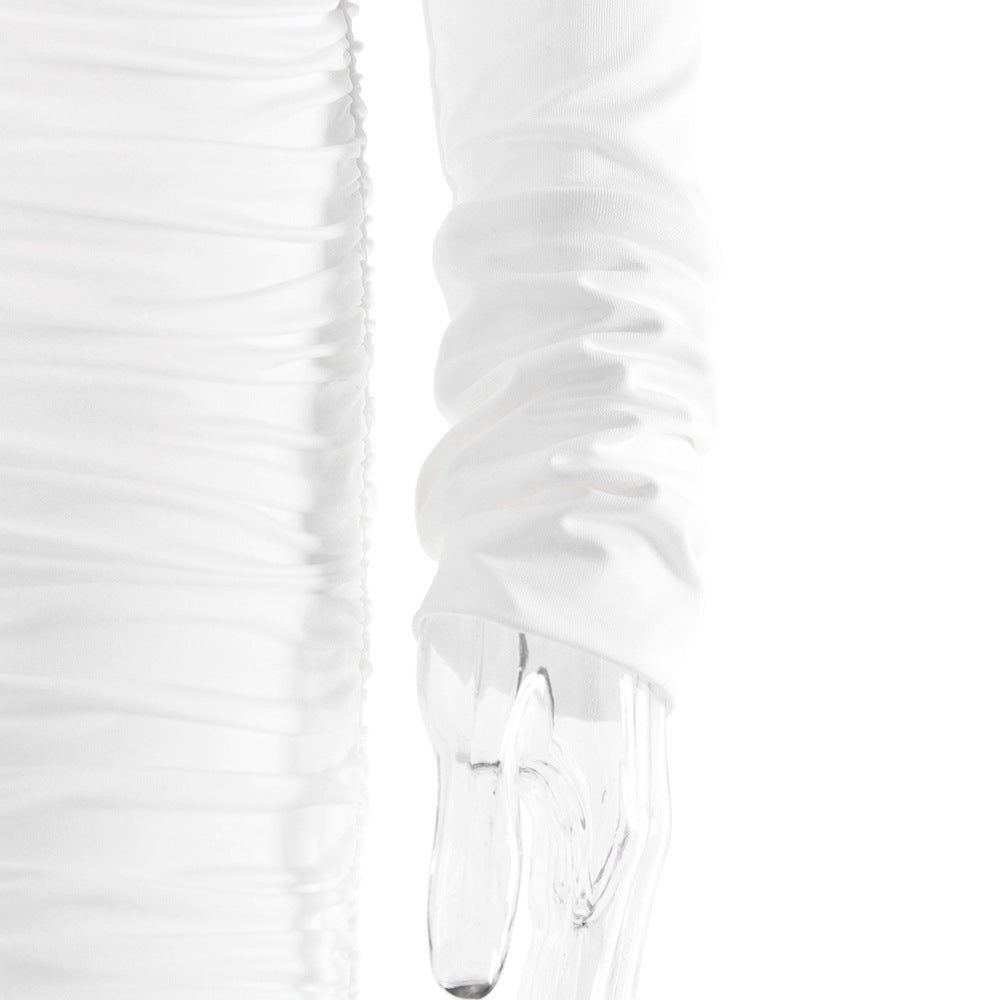 Long sleeve ruched v neck solid mini dress  | Festival Outfits Women