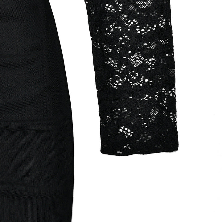 Crewneck long sleeve lace slit solid midi dress  | Festival Outfits Women