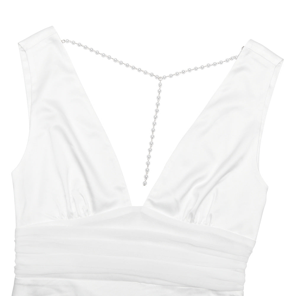 Beaded v neck zip-up satin backless maxi dress  | Festival Outfits Women