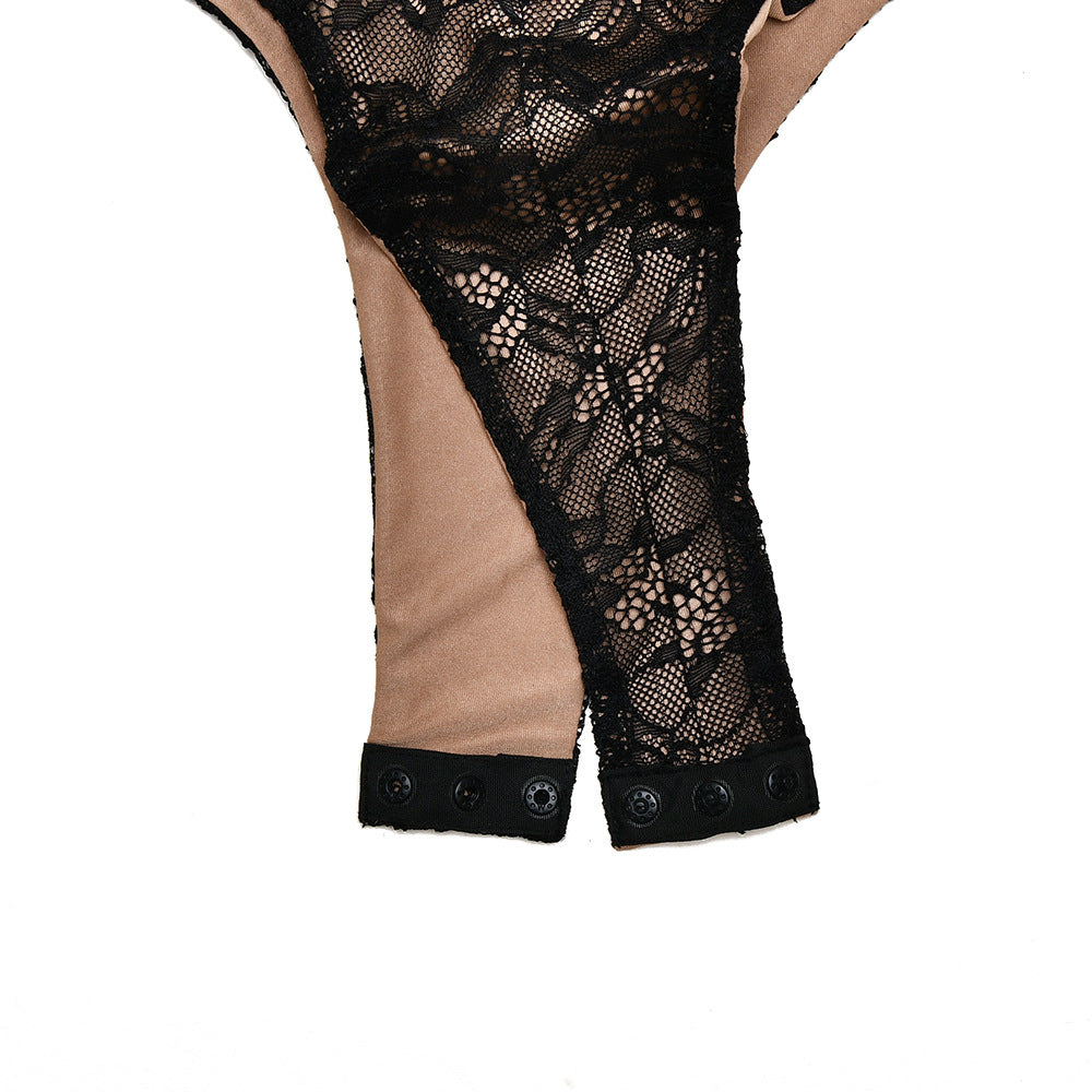 Long sleeve lace v neck button bodysuit  | Festival Outfits Women