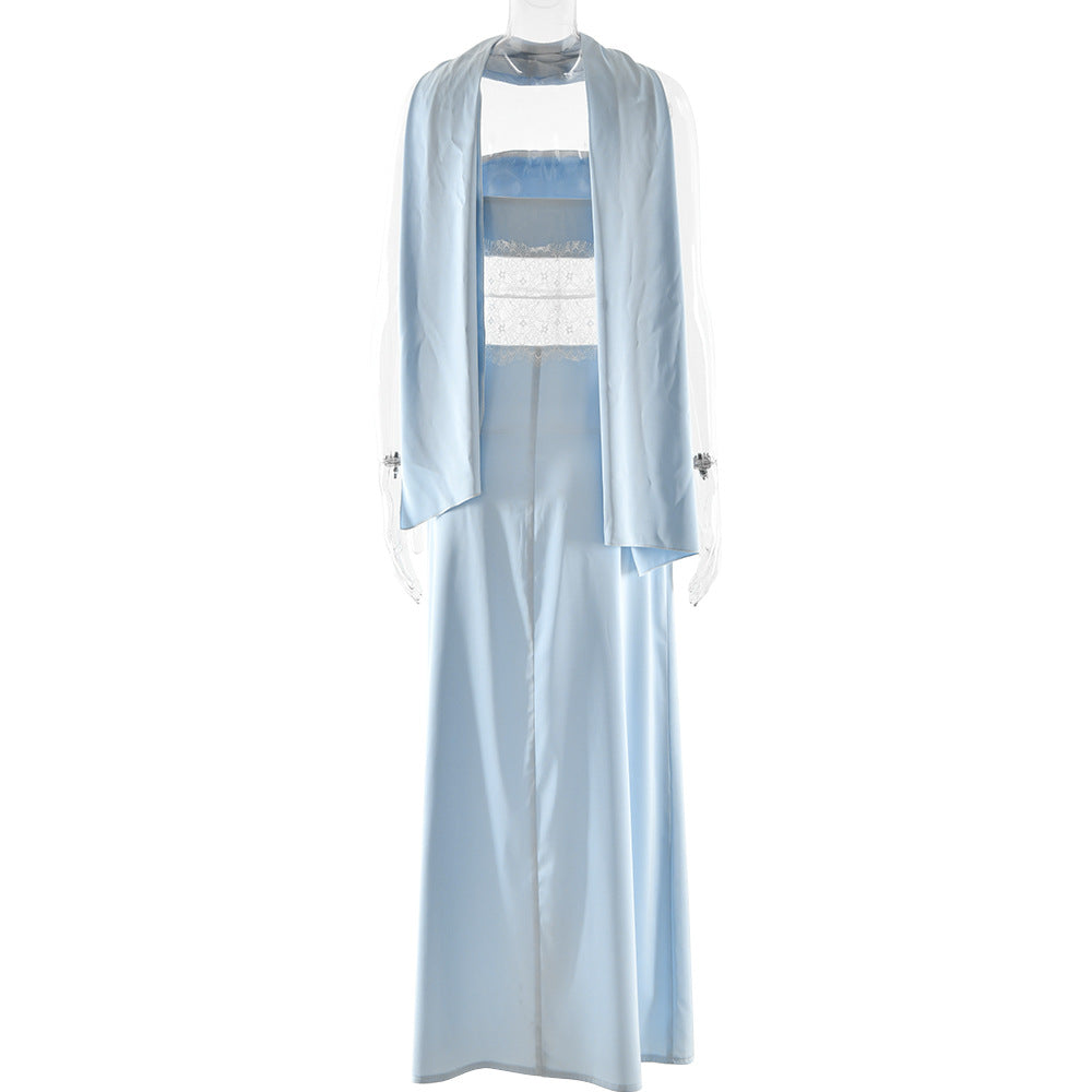 Lace patchwork backless tube maxi dress  | Festival Outfits Women