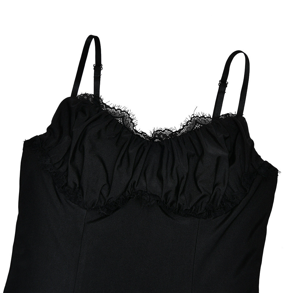 Lace hem v neck backless solid cami maxi dress  | Festival Outfits Women