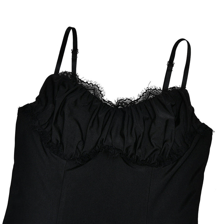 Lace hem v neck backless solid cami maxi dress  | Festival Outfits Women