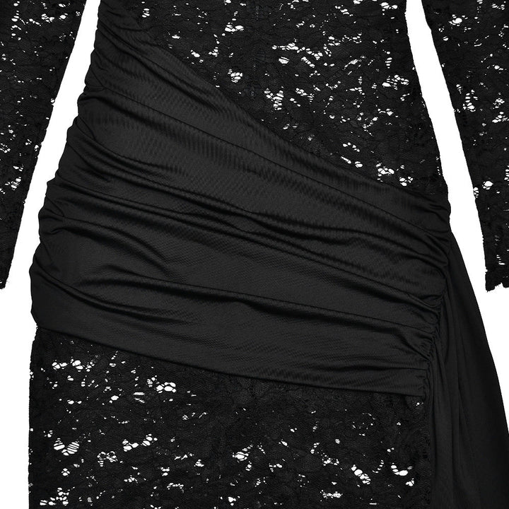 Irregular long sleeve slit zip-up hollow out cut out midi dress  | Festival Outfits Women