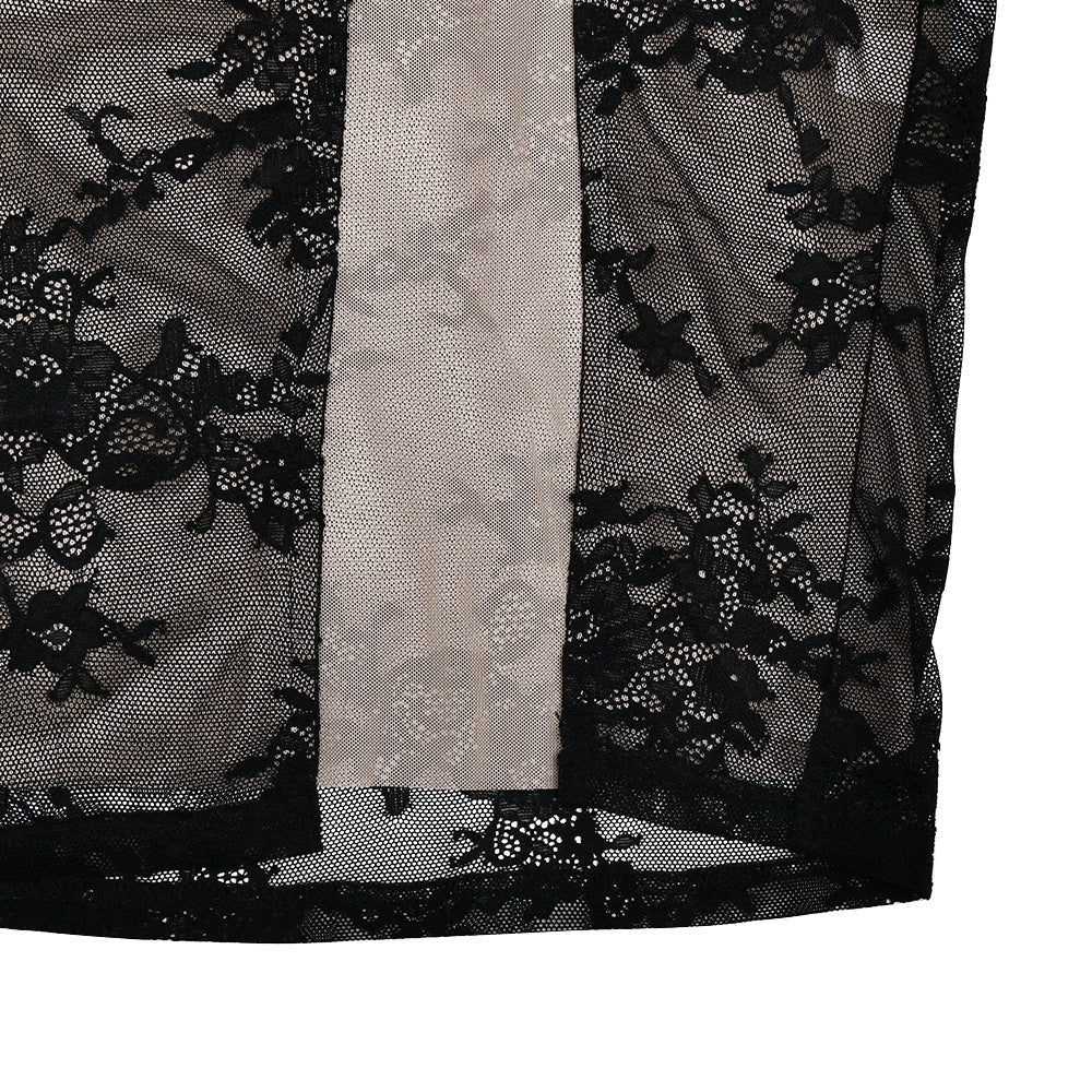 Lace long sleeve slit crewneck irregular midi dress  | Festival Outfits Women