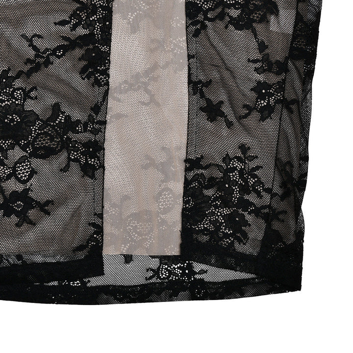 Lace long sleeve slit crewneck irregular midi dress  | Festival Outfits Women