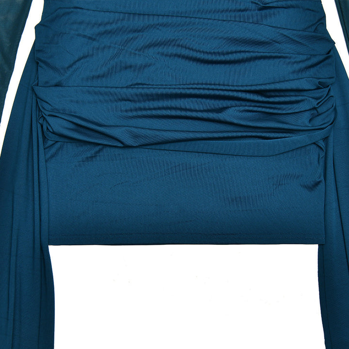 Crewneck long sleeve ruched mesh mini dress  | Festival Outfits Women