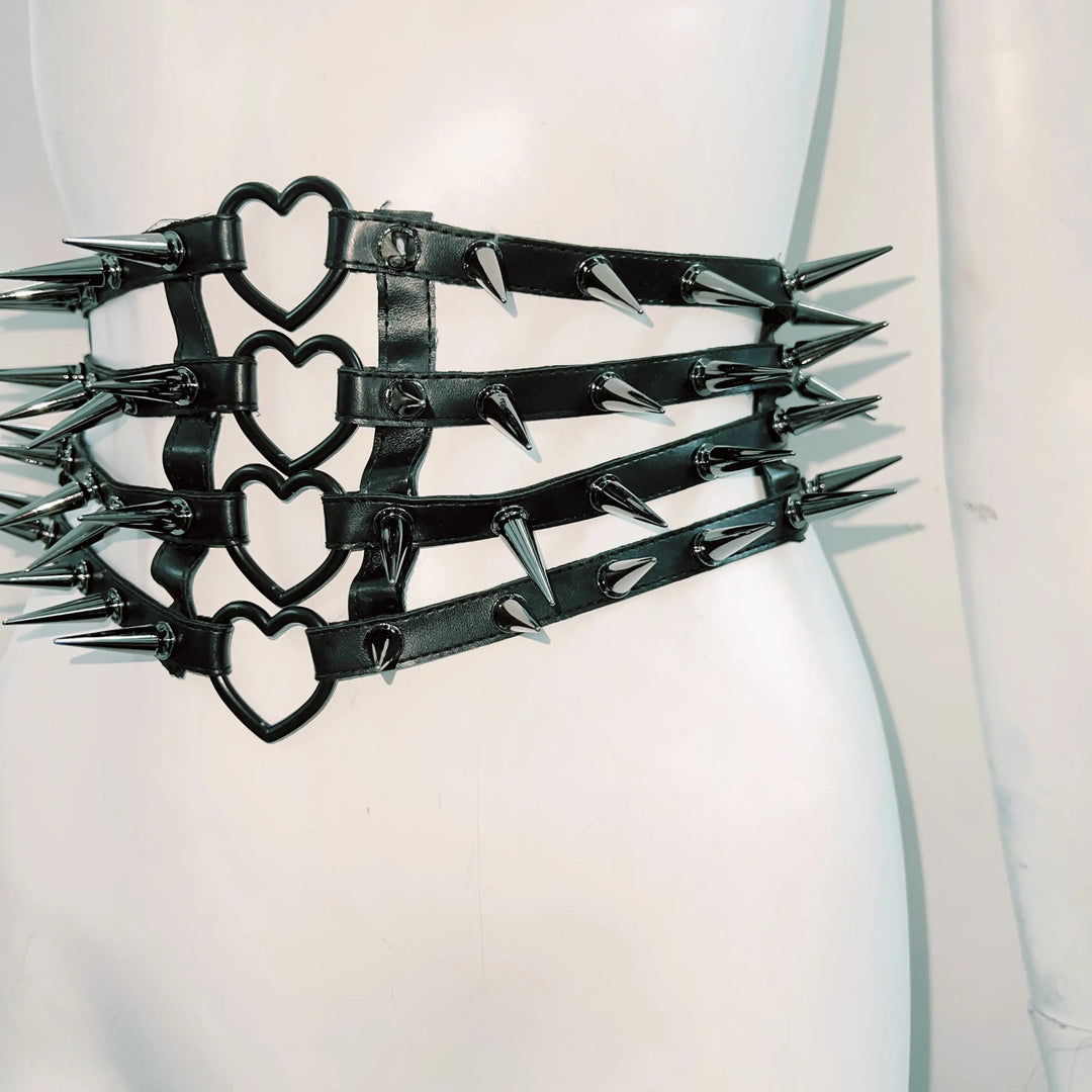 Hollow out rivet applique PU leather solid corset  | Festival Outfits Women