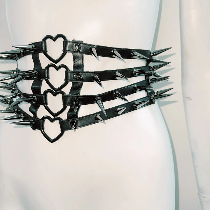 Hollow out rivet applique PU leather solid corset  | Festival Outfits Women