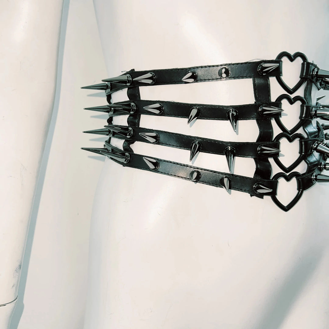 Hollow out rivet applique PU leather solid corset  | Festival Outfits Women