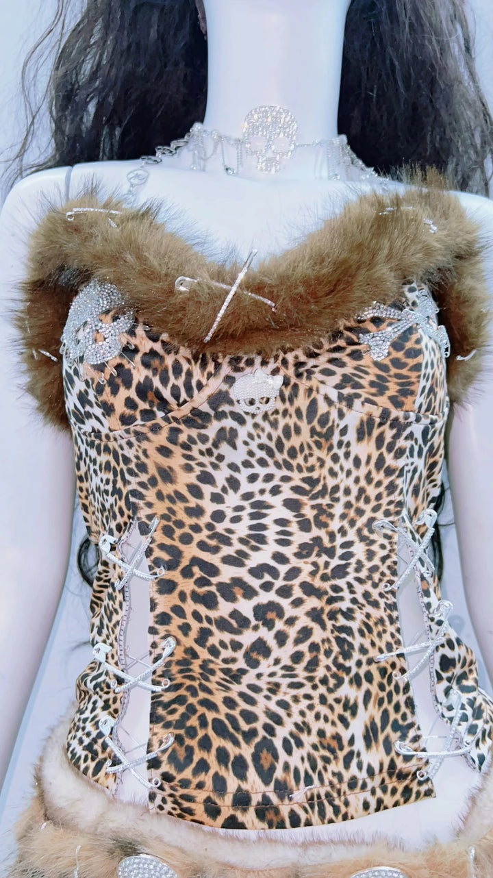 Leopard print fluffy sweetheart neck tube top  | Festival Outfits Women  | Cheetah Print Top
