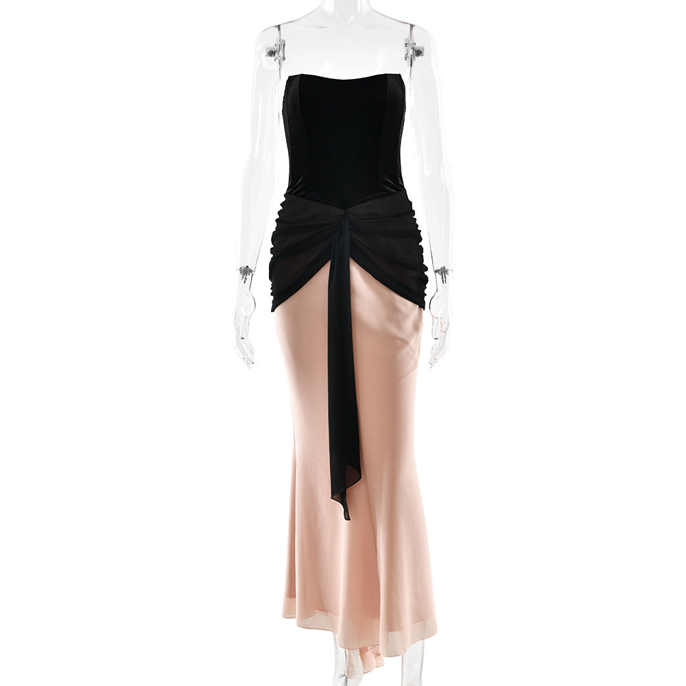 Ruched backless contrast tube maxi dress  | Festival Outfits Women