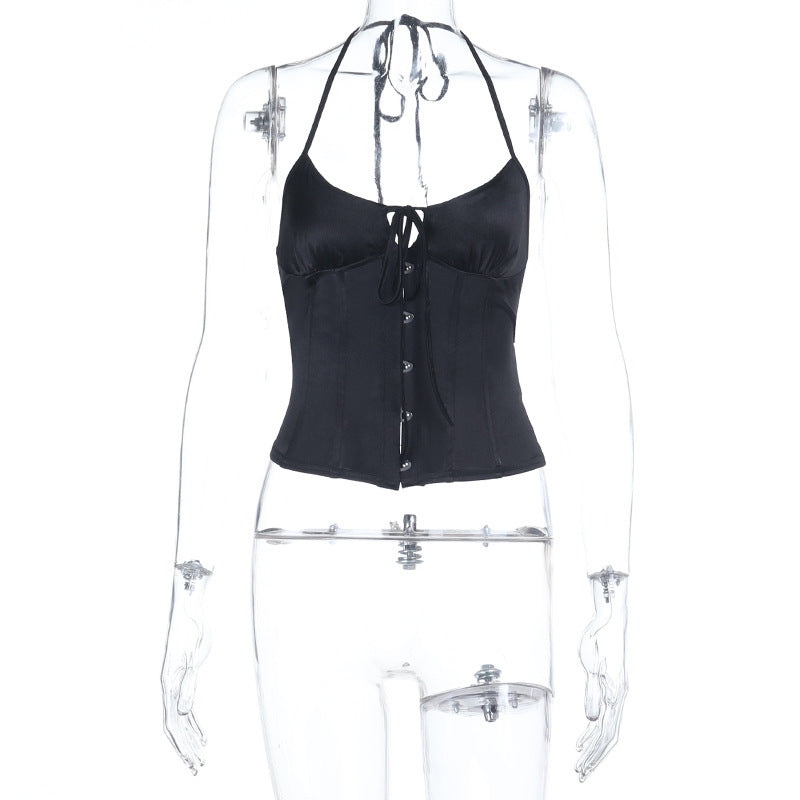 Halter self tie u neck backless button top  | Festival Outfits Women