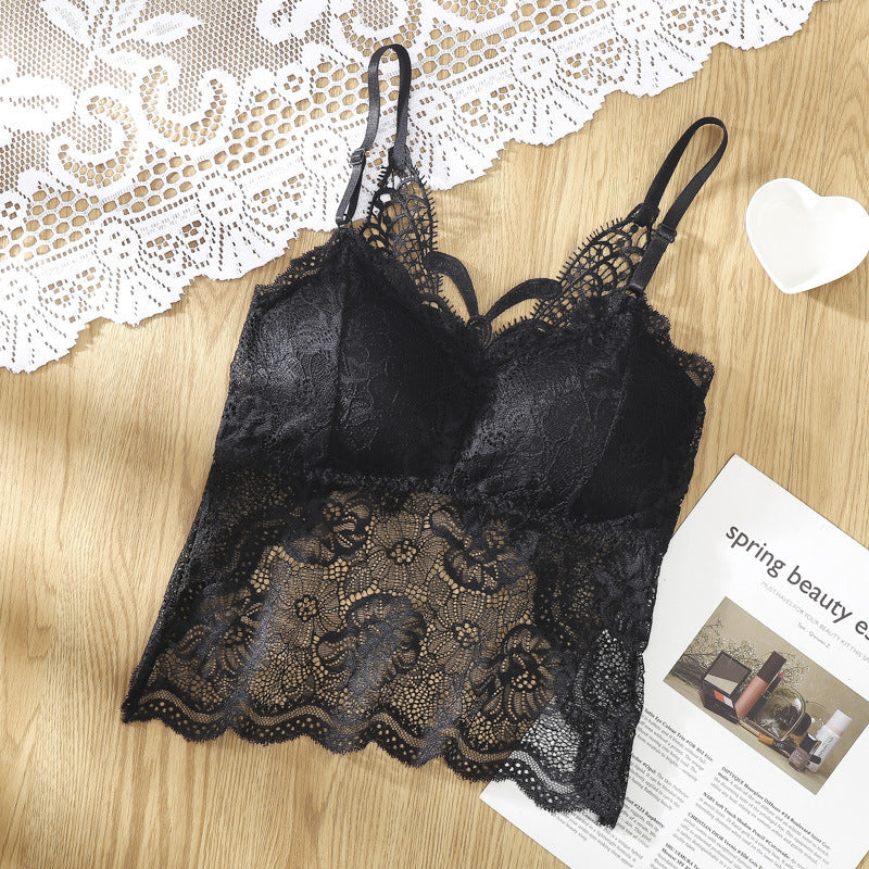 V neck butterfly lace backless padded cami top  | Festival Outfits Women