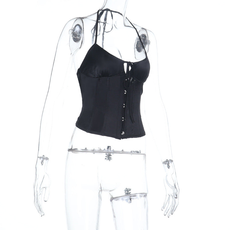 Halter self tie u neck backless button top  | Festival Outfits Women