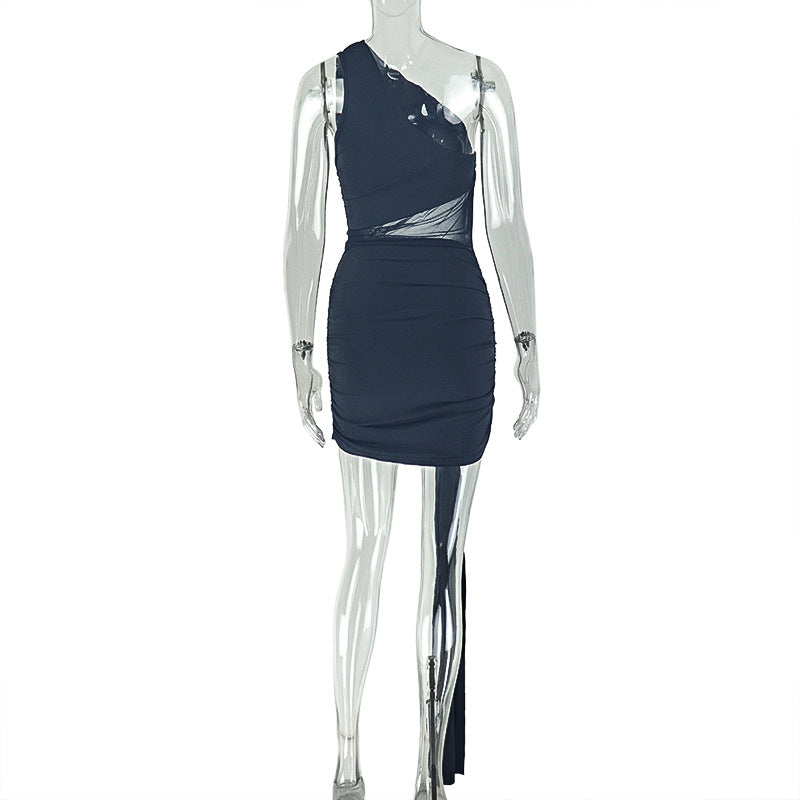 One shoulder ruched irregular solid mini dress  | Festival Outfits Women