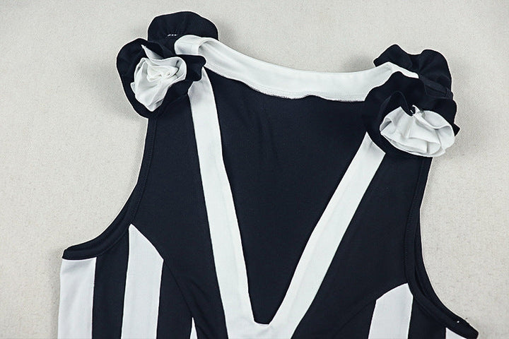 V neck flower applique slit contrast maxi dress  | Festival Outfits Women