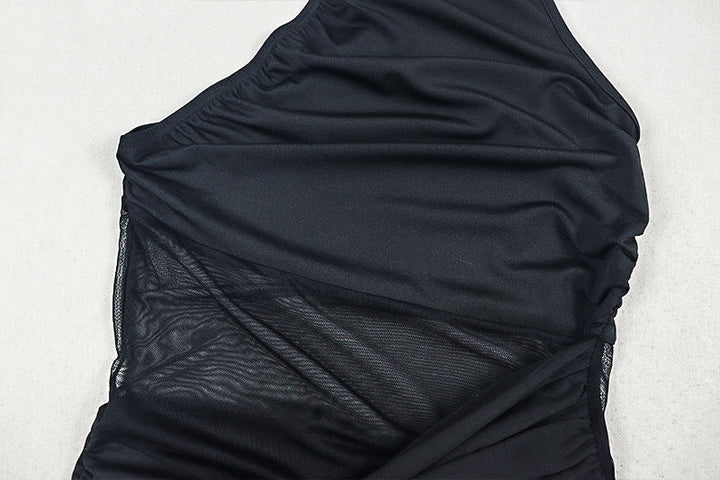 One shoulder ruched irregular solid mini dress  | Festival Outfits Women