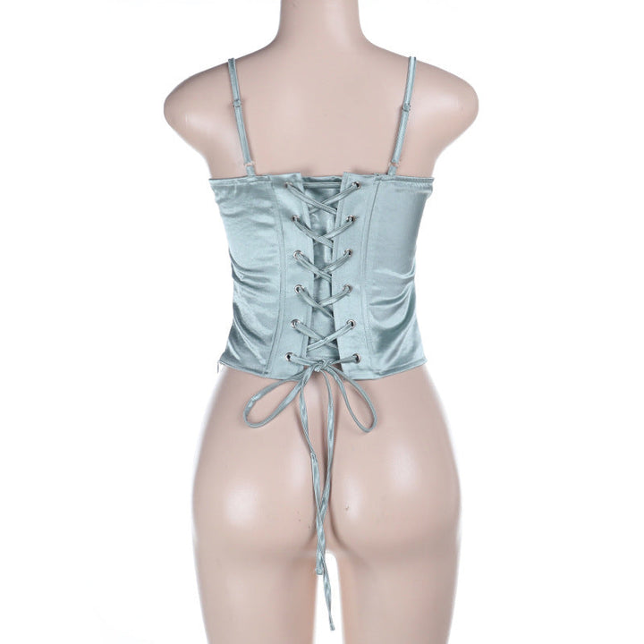 Lace up v neck corset backless cami top  | Festival Outfits Women