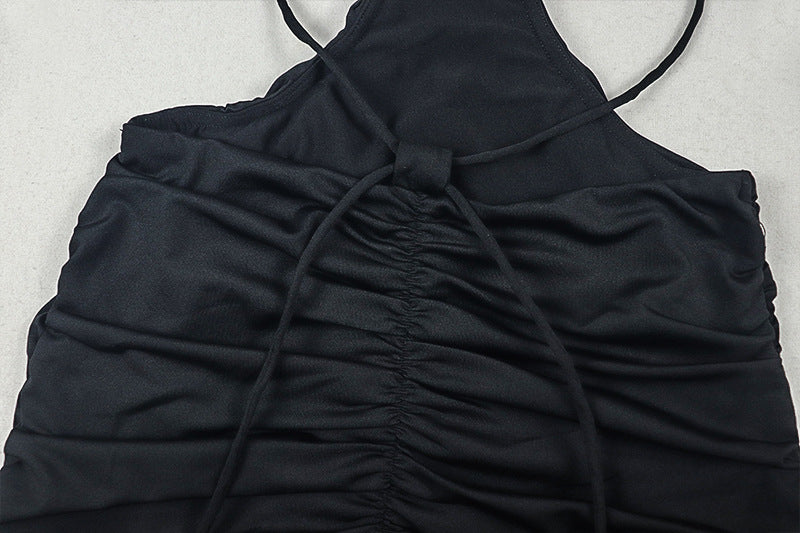 Halter ruched mesh backless self tie maxi dress  | Festival Outfits Women