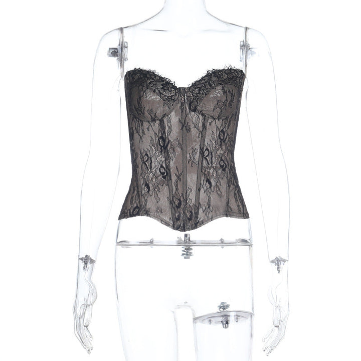 Sweetheart neck lace backless zip-up tube top  | Festival Outfits Women