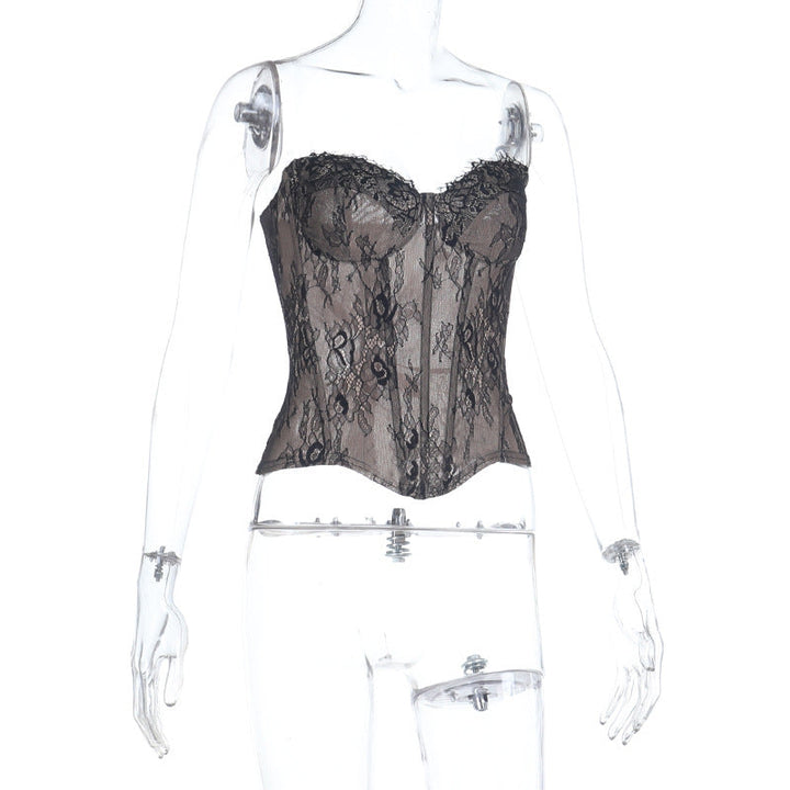 Sweetheart neck lace backless zip-up tube top  | Festival Outfits Women