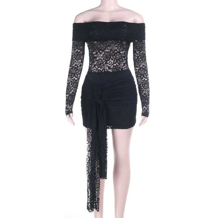 Long sleeve lace irregular off shoulder mini dress  | Festival Outfits Women