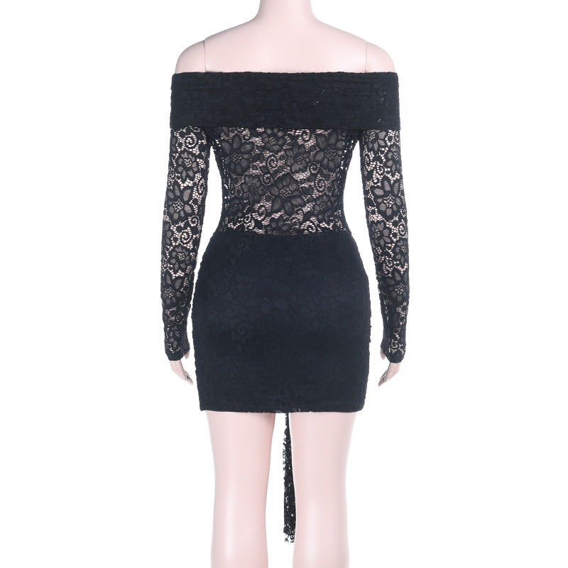 Long sleeve lace irregular off shoulder mini dress  | Festival Outfits Women