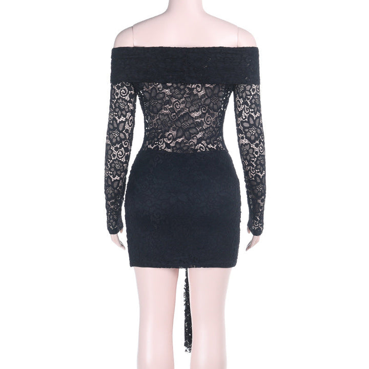 Long sleeve lace irregular off shoulder mini dress  | Festival Outfits Women