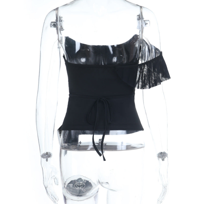 Irregular ruffle self tie corset backless tube top  | Festival Outfits Women