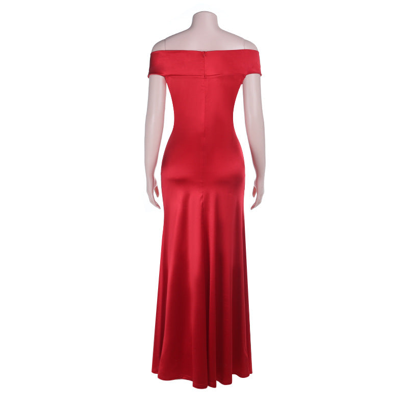 Off shoulder ruched slit irregular zip-up maxi dress  | Festival Outfits Women