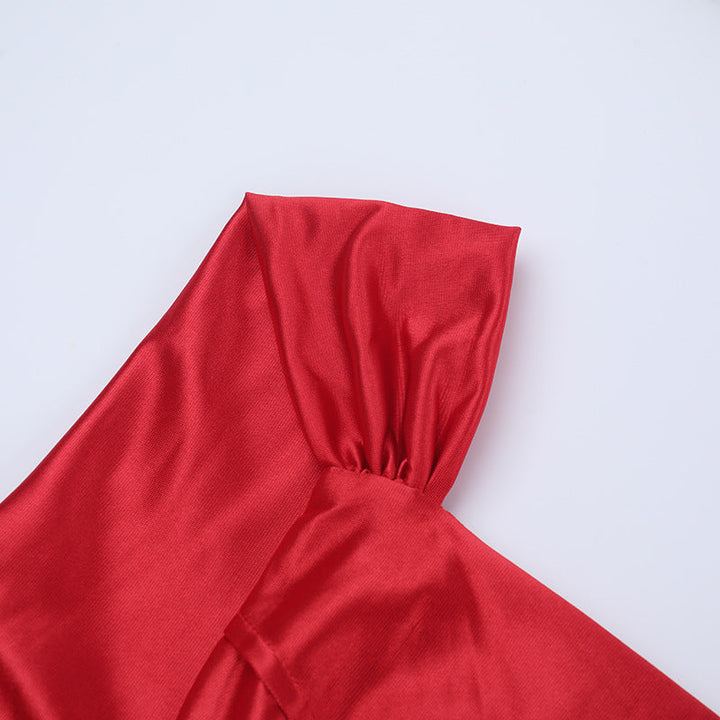 Off shoulder ruched slit irregular zip-up maxi dress  | Festival Outfits Women